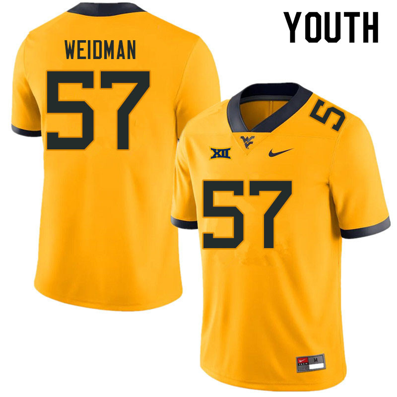 Youth #57 Sullivan Weidman West Virginia Mountaineers College Football Jerseys Sale-Gold - Click Image to Close